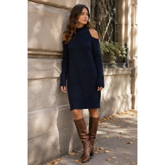 Abercrombie & Fitch Dresses & Skirts - Abercrombie & Fitch Sweater Dress Womens Small Blue Cold Shoulder Knit